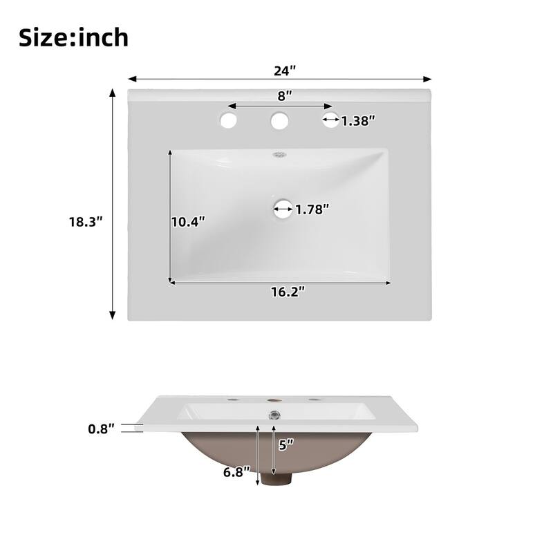 24" Bathroom Vanity with Single Sink, 2 Soft-Close Doors, 1 Divided Drawer, Dual Storage Shelves
