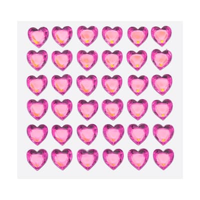 144 Pcs Heart Rhinestone 10mm Self Adhesive Gems Stickers Dark Pink - Dark Pink