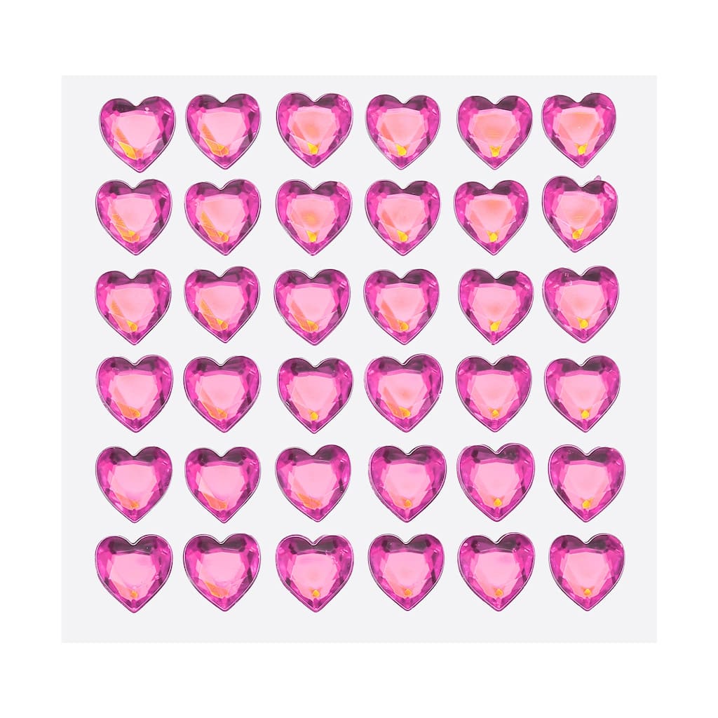 144 Pcs Heart Rhinestone 10mm Self Adhesive Gems Stickers Dark Pink - Dark Pink
