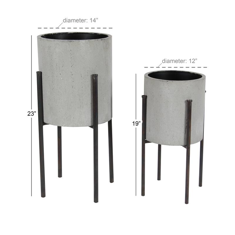 Light Grey or Dark Grey Iron Cylinder Modern Planter Set (Set of 2) - S/2 19", 23"H
