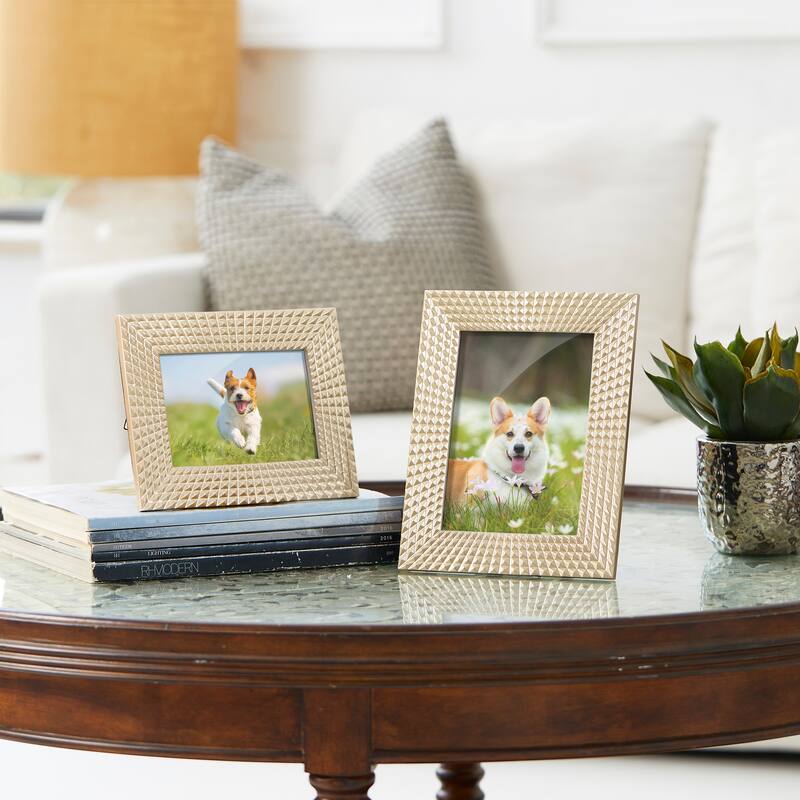 Glitzhome Set of 2 Modern Gold Resin Wall or Tabletop Picture Frames 4x6 & 5x7
