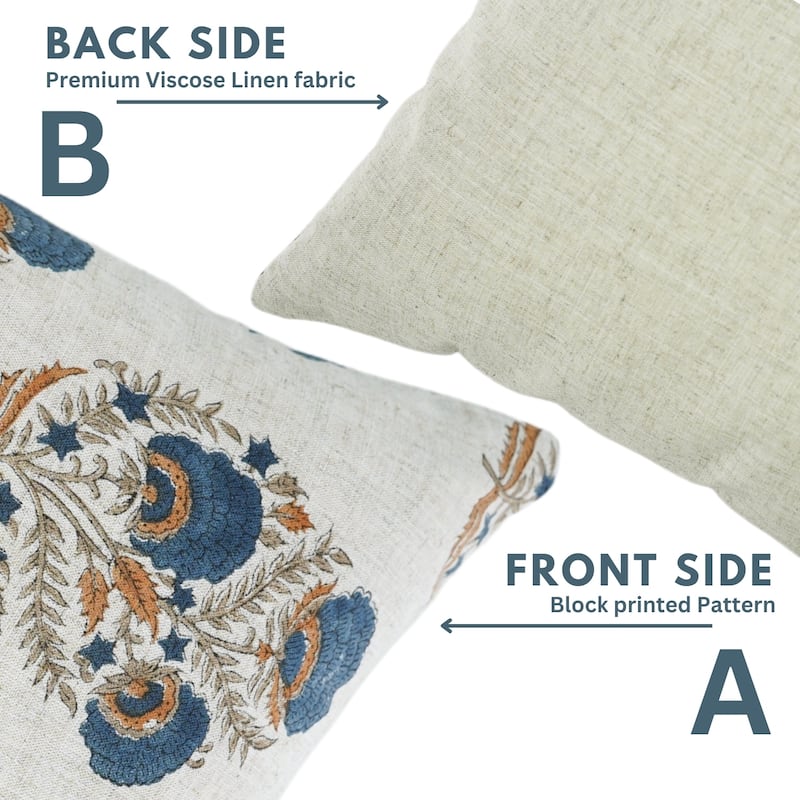 Fabdivine Soft Pillow Cover Shape Floral Block Print for Hotel Couch Spring Guest Room Blue Farmhouse, Mohini