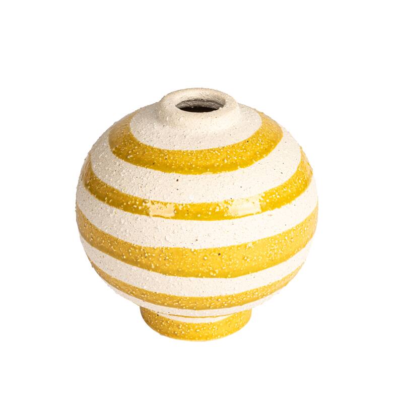 Striped Stoneware Vase with Sphere Footed Base