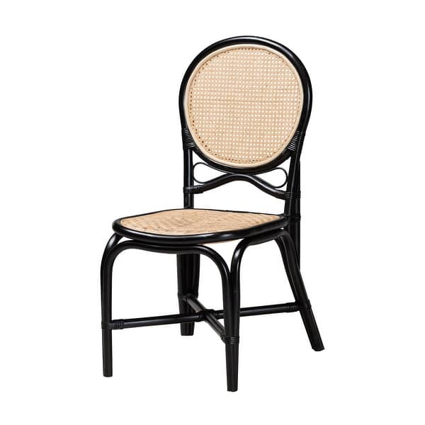 slide 2 of 10, Ayana Mid-Century Modern Two-Tone Black and Natural Brown Rattan Dining Chair Natural Brown, Black