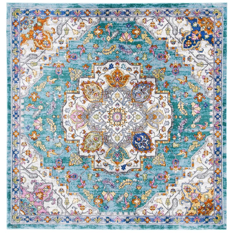 SAFAVIEH Aria Zeena Boho Oriental Medallion Rug - 6'5" Square - Turquoise/Ivory