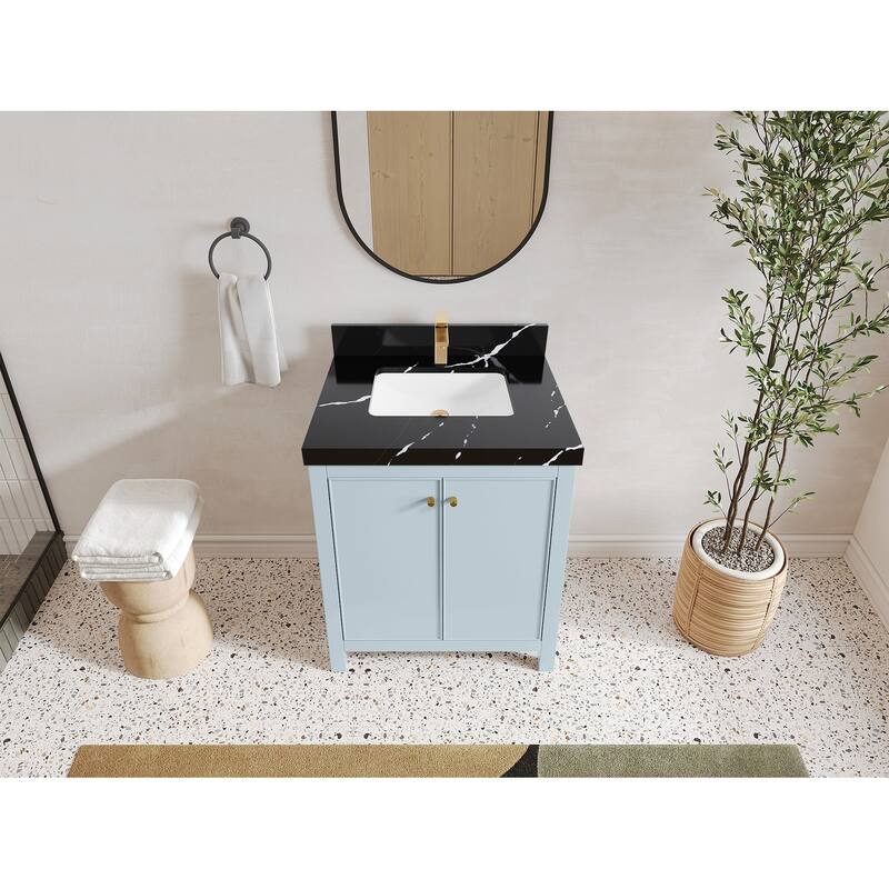 Willow Collections 30 in. W x 22 in. D Chicago Single Sink Bathroom Vanity with Countertop - 2"Calacatta Black - Blue Heather