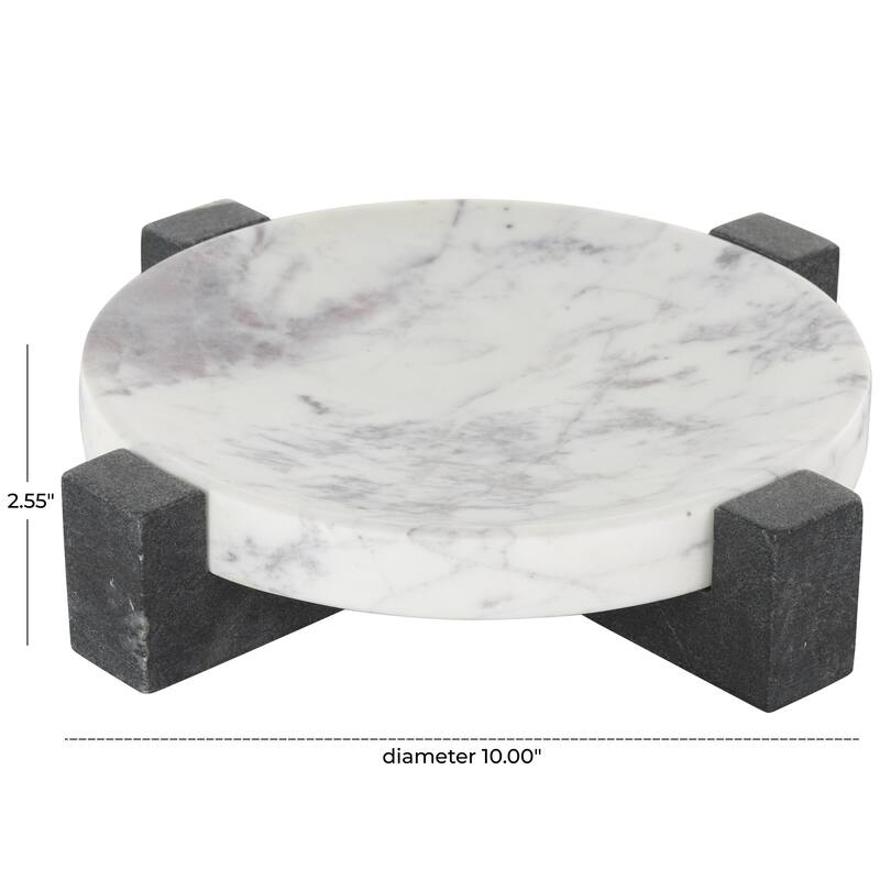 Marble Geometric Round Tray with Black X-Shaped Base - White - Roche River Decor