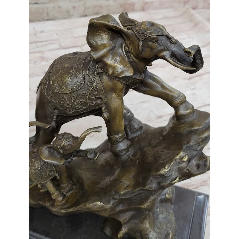 Hand Made Elephant Family Walking Up The Hill Bronze Sculpture By Barye Figure