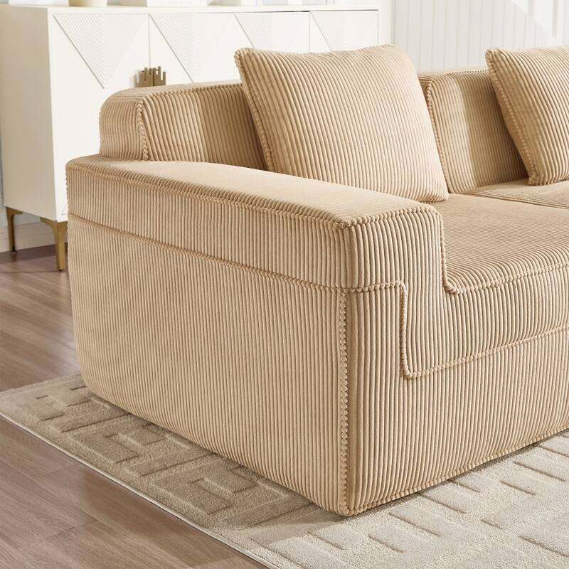 Modular 3-Seat Sectional Sofa with Throw Pillows and 2 Movable Ottomans