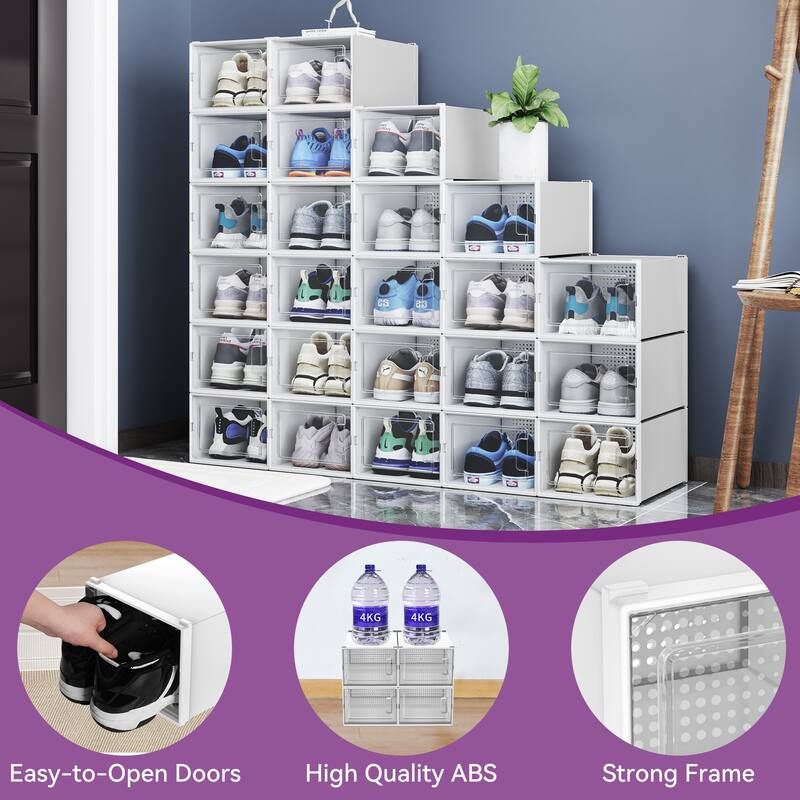 Moasis Stackable Shoe Storage Organizers, Large Size Plastic Shoe Box, Set of 24 - 24Pcs