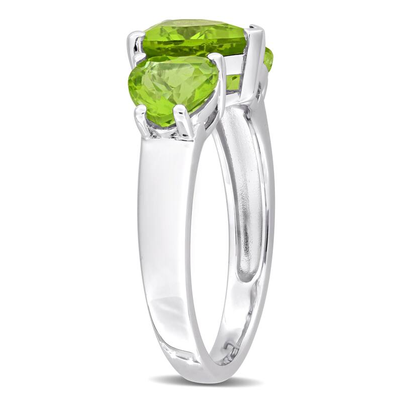 Miadora 3 1/3ct TGW Peridot 3-Stone Heart Ring in Sterling Silver