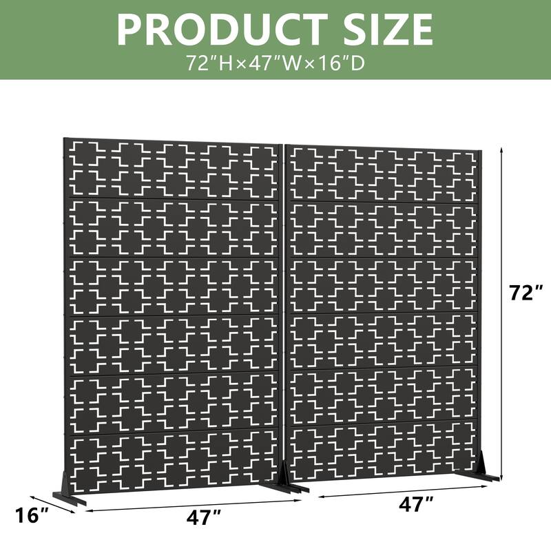 Outdoor Freestanding Metal Privacy Screen Decorative Garden Fence Set of 2