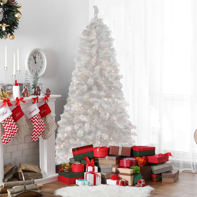7.5' Pre-Lit Flocked White Spruce Artificial Christmas Tree - Clear Lights