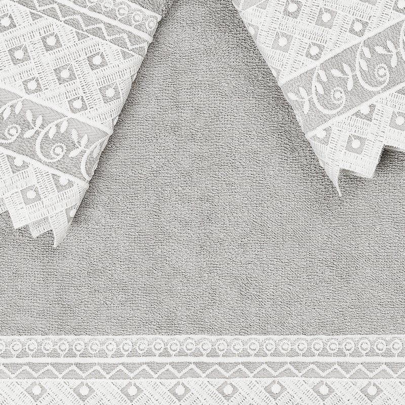 Authentic Hotel and Spa 100% Turkish Cotton Aiden 3PC White Lace Embellished Towel Set