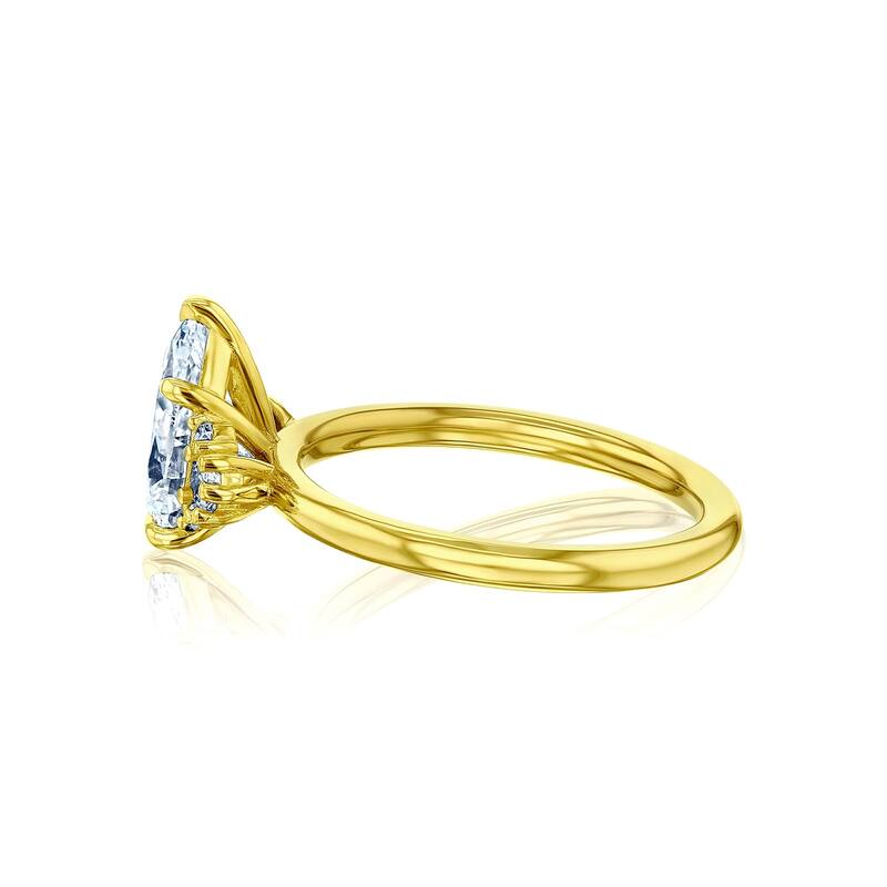 Kobelli 2.2 Carats Pear Lab Grown Diamond Certified 14k Solid Gold Plain Band Side Cluster Dulce Ring