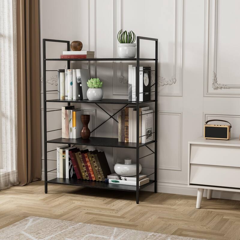 4 Tier Bookshelf, Large Bookcase with Steel Frame, Industrial Book Shelves Rustic Book Shelf Organization