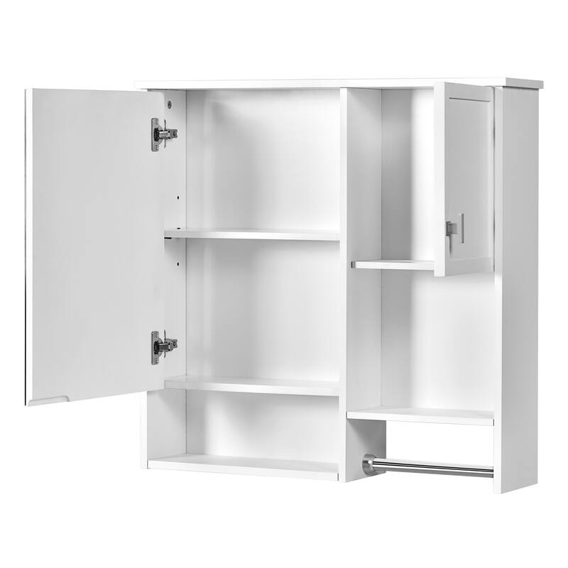 29" x 28" Over The Toilet Bathroom Storage Cabinet with Towel Bar Wall Mirror Cabinet with Closed Cupboard and Open Shelf