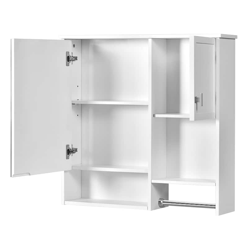 Wall Mounted Bathroom Storage Cabinet, Bathroom Medicine Cabinet with Mirror, Bathroom Wall Cabinet with Open Shelf & Towel Bar