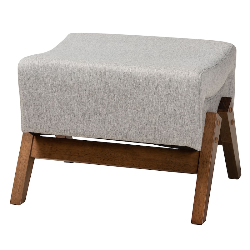 Hanson Mid-Century Modern Fabric Upholstered Wood Ottoman