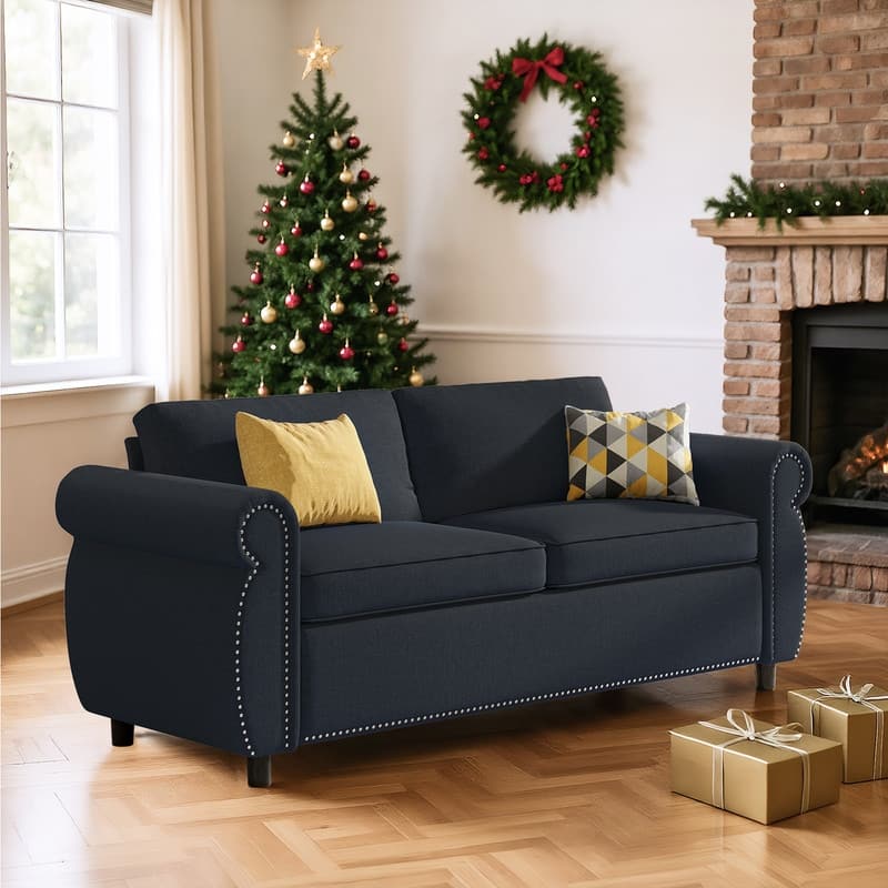 Mixoy Full/Queen Size Pull Out 2 in 1 Sleeper Sofa Bed with Mattress,Convertible Upholstered Loveseat with Nailhead