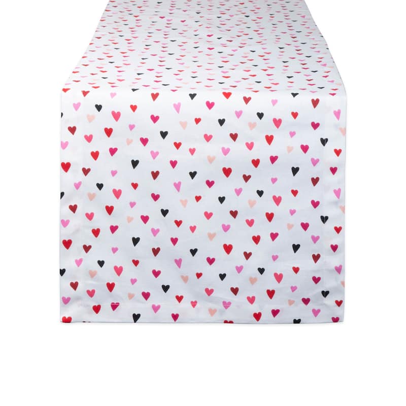 72" White Red Printed Hearts Rectangular Valentine'S Day Table Runner