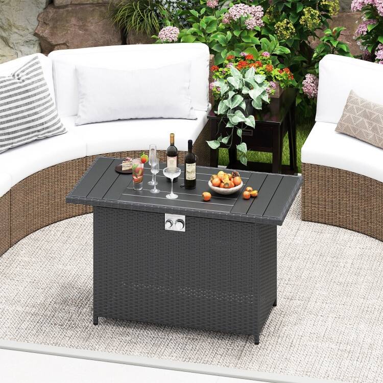 Propane Fire Pit Table 50000 BTU Outdoor Patio Heater with PE Rattan Coffee Table and Stainless Steel Burner
