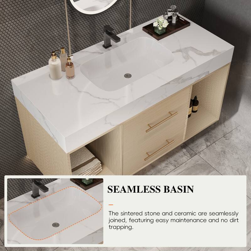 39.4" Ceramic Sink Bathroom Vanity, Floating Bathroom Vanity