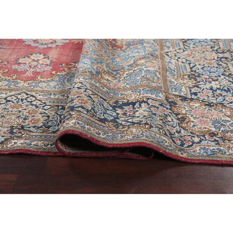 Antique Vegetable Dye Floral Kerman Persian Wool Area Rug Hand-knotted - 11'0" x 14'5"