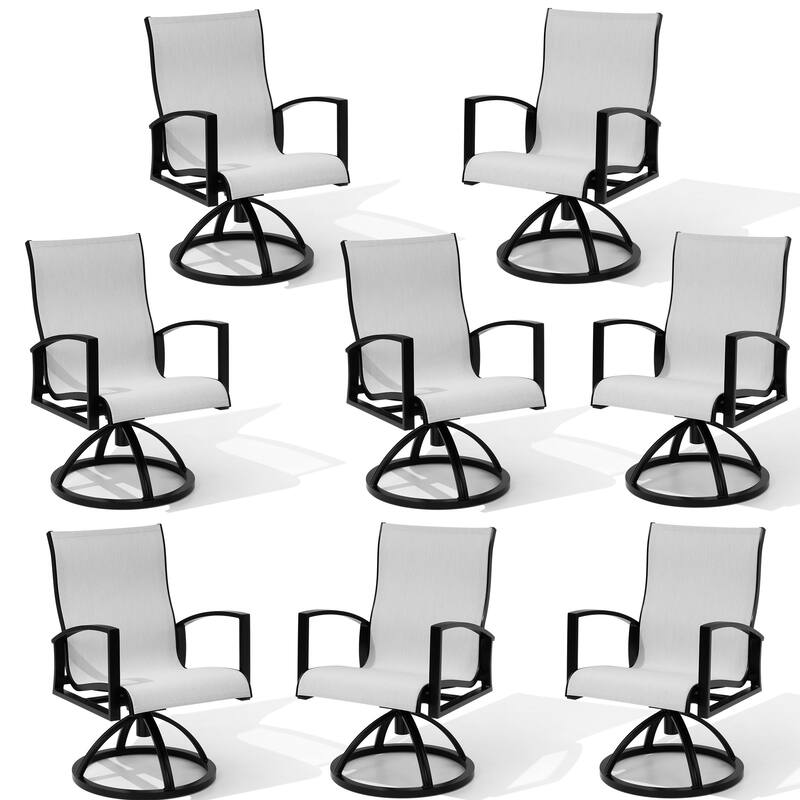 Outdoor Patio Aluminum Swivel Dining Chairs Armchair Sunbrella Fabric - Augustine Oyster - 8PCS