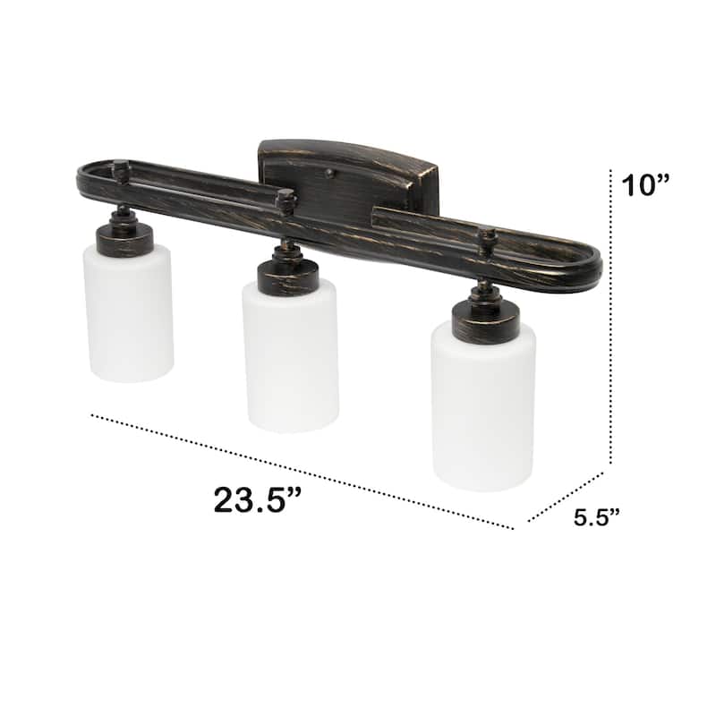 Wall Mounted Three Light Vanity Fixture with Cylinder Glass Shade - 23.5" - Oil Rubbed Bronze and White