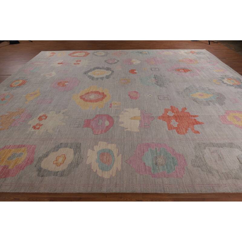Vegetable Dye Oushak Large Area Rug Hand-Knotted Turkish Wool Carpet - 12'1"x 14'10"