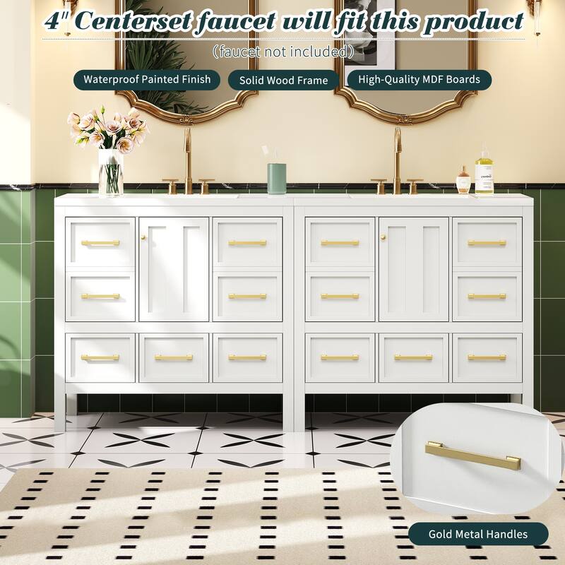 GDFStudio - Bransford Modern Freestanding Double Bathroom Vanity Set with Resin Sinks & Soft Closing Doors, Set of 2 - 72'W