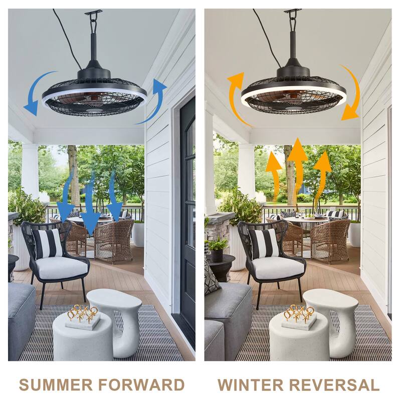 Bella Depot 20" Outdoor Ceiling Fan with Light and Remote 6-Speed Reversible Black Cage Fan