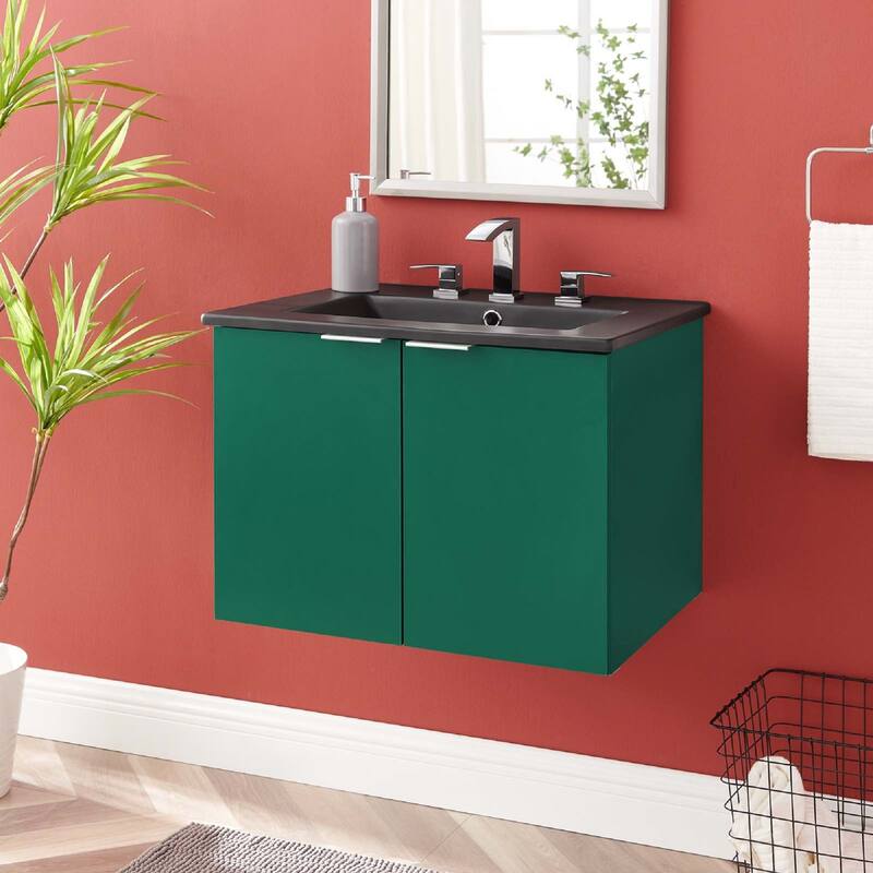 Modway Maybelle 24" Wall-mount Bathroom Vanity in Green Black - Green Black - Green Black