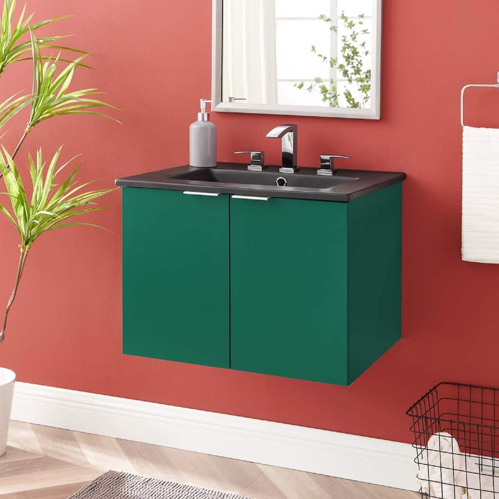 Modway Maybelle 24" Wall-mount Bathroom Vanity in Green Black - Green Black