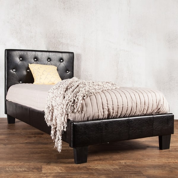 slide 2 of 17, Heston Glam Twin Faux Leather Upholstered Tufted Platform Kid Bed by Silver Orchid