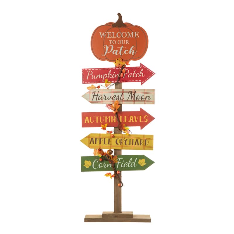 Glitzhome 42.5"H Fall Standing Wooden Pumpkin Patch Porch Sign