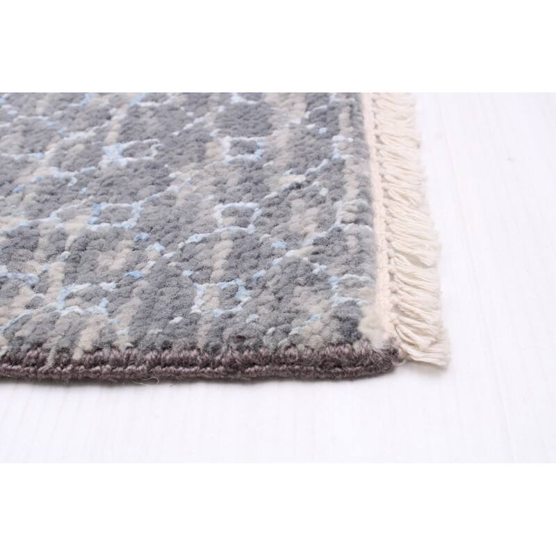 ECARPETGALLERY Hand-knotted Silk Shadow Dark Grey Wool Rug - 8'10 x 11'7