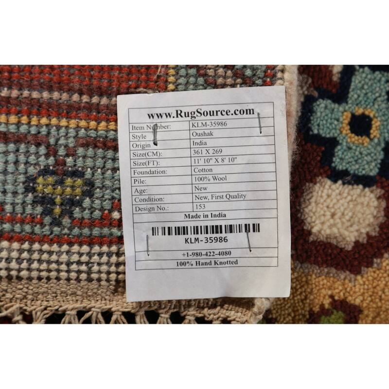 Medallion Ivory Oushak Oriental Area Rug Handmade Wool Carpet - 8'10" x 11'10"