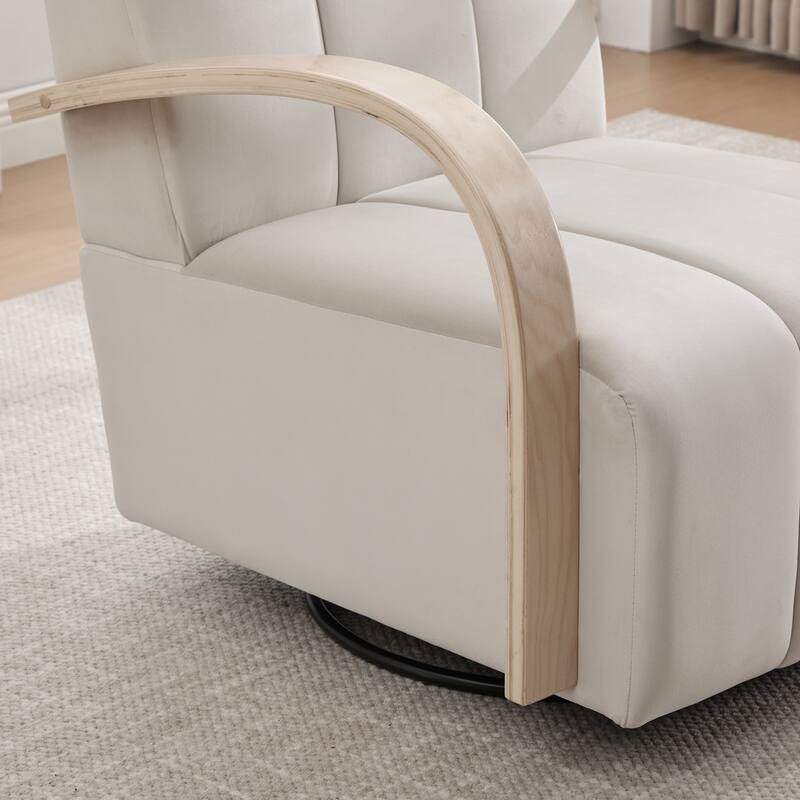 30.3"W Upholstered Swivel Accent Chair with Solid Wood Armrests, Channel Tufted Lounge Chair Single Reading Sofa Chair
