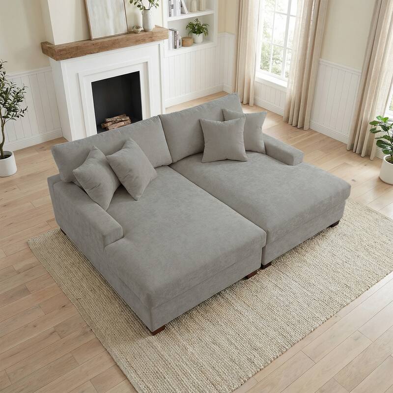 2 Set Chenille Upholstered Modular Sectional Sofa Chaise with Pillows