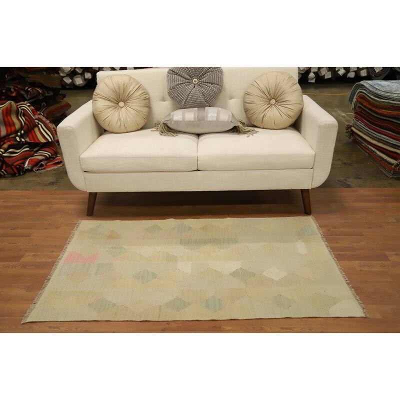 Hand Woven Oriental 100% Wool Carpet Southwestern Modern Multi-Colored Kilim Area Rug - 4' 10'' X 2' 11''
