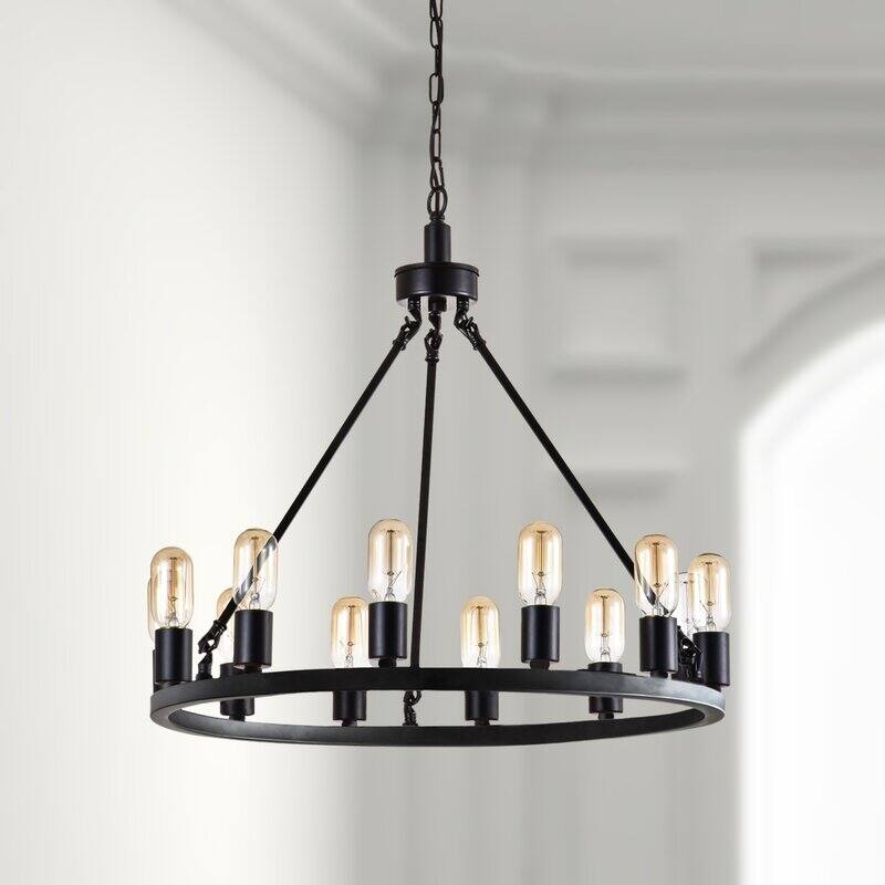 Maxax 12 - Light Unique Wagon Wheel Chandelier with Wrought Iron Accents