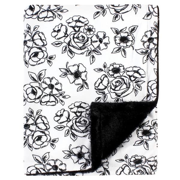 slide 1 of 1, Hudson Baby Infant Girl Plush Blanket with Furry Binding and Back, Black Toile, One Size - Black Toile - One Size One Size - Black Toile