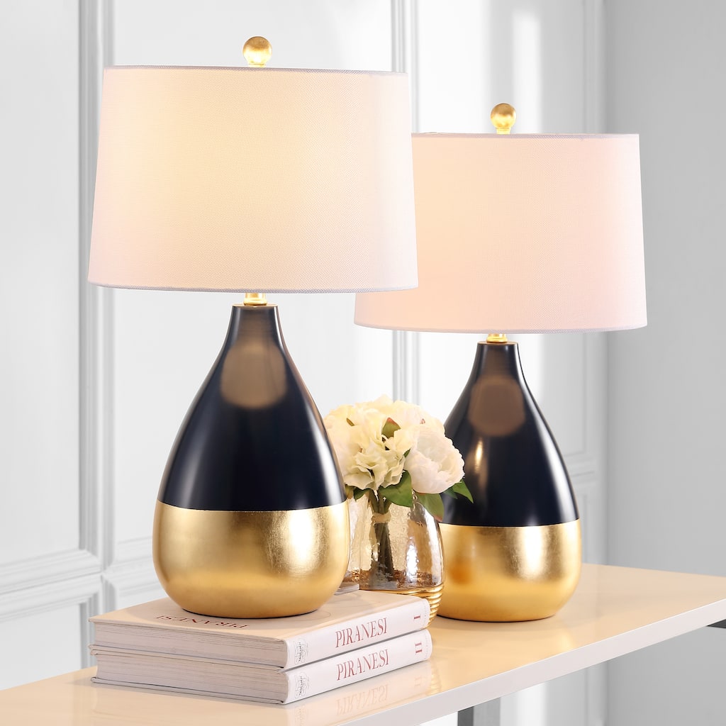 SAFAVIEH Lighting Denyse 24-inch Navy/ Gold Table Lamp (Set of 2) - 14Wx14Dx24H