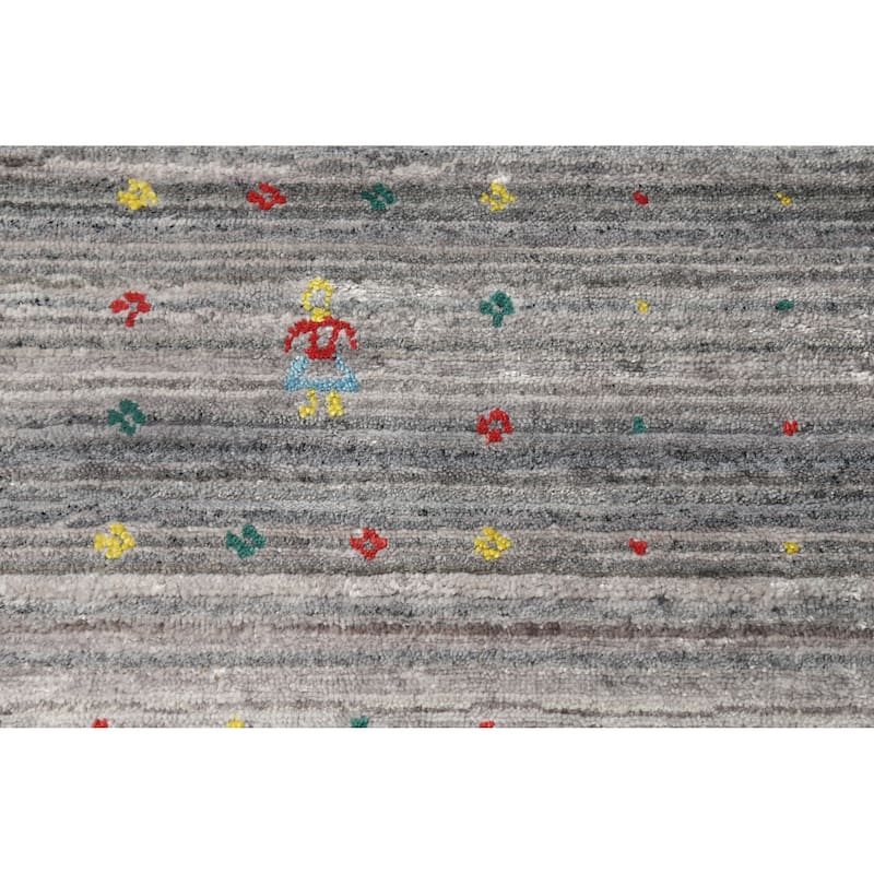 Hand Knotted Oriental 100% Wool Carpet Tribal Tribal Greys & Charcoal Gabbeh Area Rug - 9' 11'' X 7' 11''