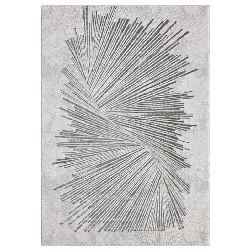 Mila Collection Geometric Dark Grey with Gold and White ContemporaryArea Rug - 8' x 10' - Grey/Dark Grey