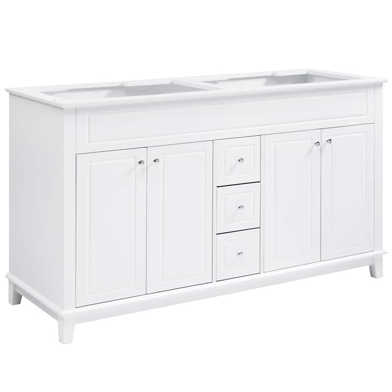 Christopher Knight Home - 58" Classic Wood Bathroom Vanity Cabinet with 3 Drawers & 4 Doors, Soft-Close, White. - White_Cabinet Only. - 58"