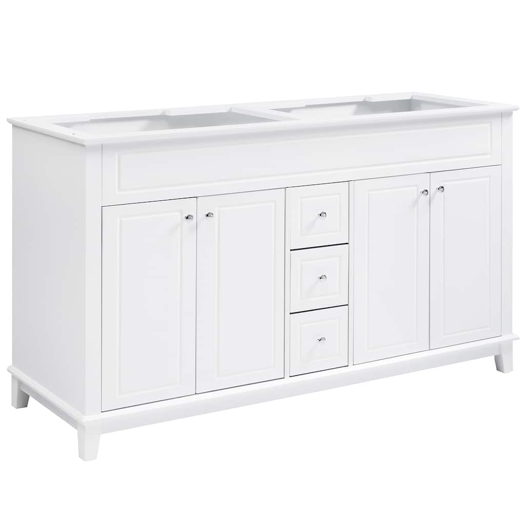 Christopher Knight Home - 58" Classic Wood Bathroom Vanity Cabinet with 3 Drawers & 4 Doors, Soft-Close, White.
