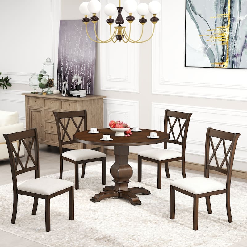 Roundhill Furniture Havre 5-Piece Pedestal Round Dining Set